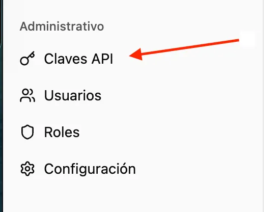 Menú de navegación mostrando la opción Claves API
