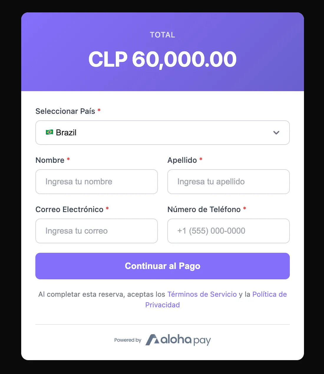 Embedded Checkout de Aloha Pay